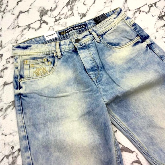 Men's Cipo & Baxx CD319X Bleached Sandblast Denim Pants NWT - Picture 2 of 3